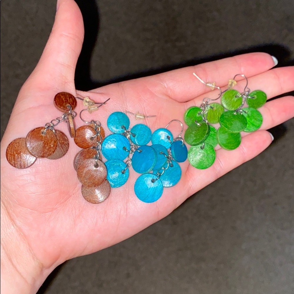 3 Pack of Dangly Wooden Earrings